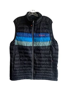 Cotopaxi Down Filled Light Weight Vest Black w/ Blue Stripes